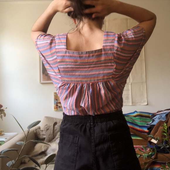 Madewell Butterfly Rainbow Stripe Cotton Top Extra Small - Picture 7 of 8